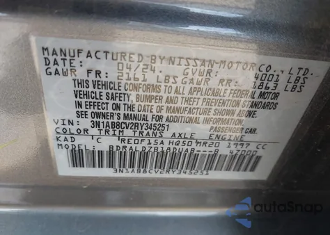 2024 Nissan Sentra Sv Xtronic Cvt z USA, uszkodzony, nr VIN 3N1AB8CV2RY345251